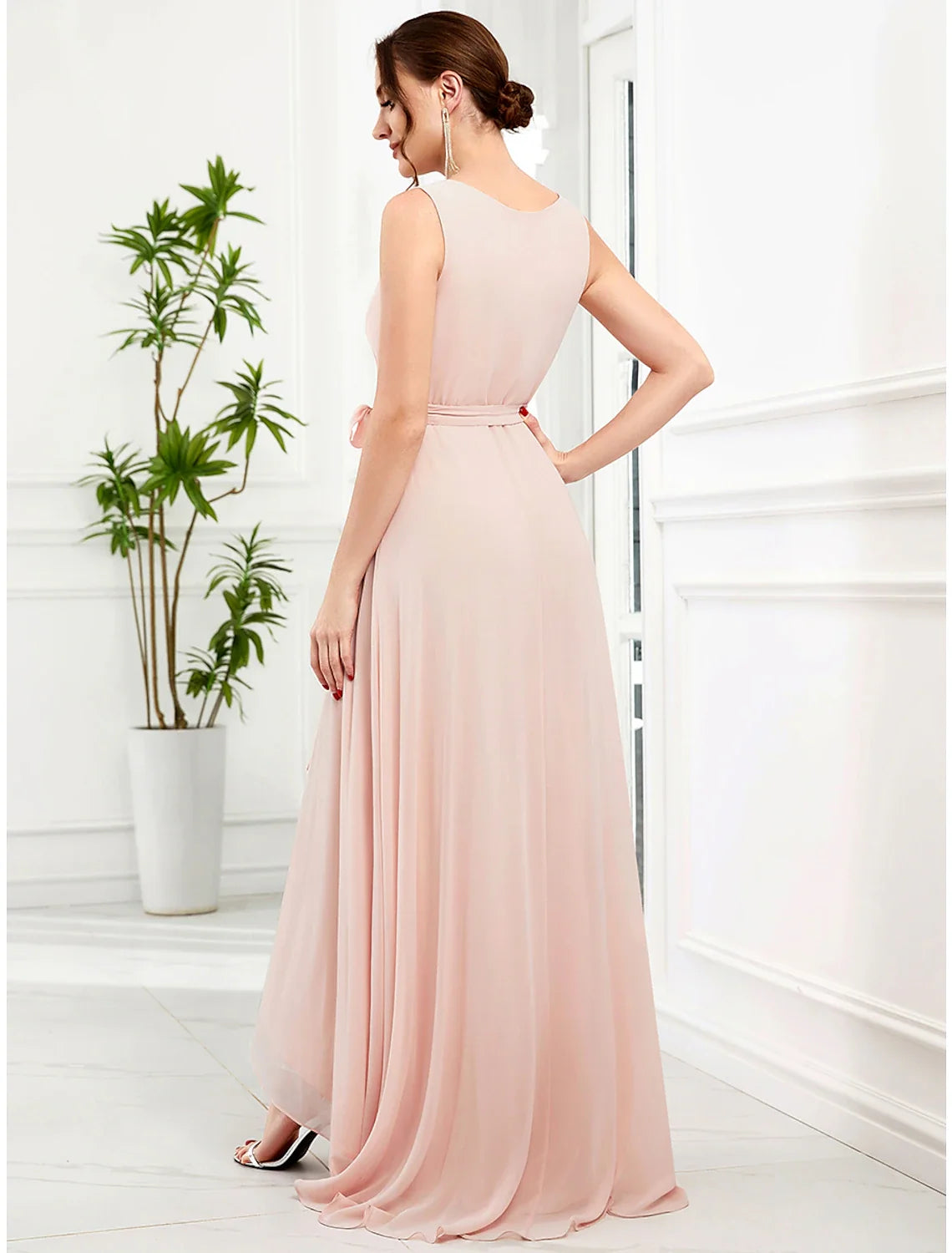 A-Line V-Neck Chiffon Sleeveless Ruffled Wedding Dress - Chloe Dress