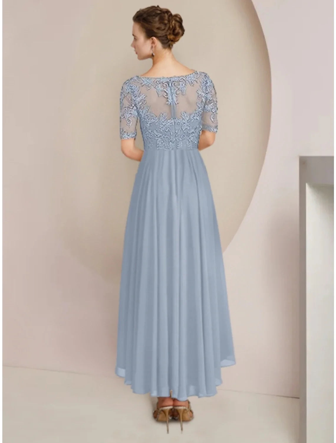 Sheath V-Neck Chiffon Pleated Ankle-Length Wedding Dress - Chloe Dress