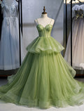 Ball Gown Spaghetti Strap Tulle Sleeveless Ruffled Gown - Chloe Dress