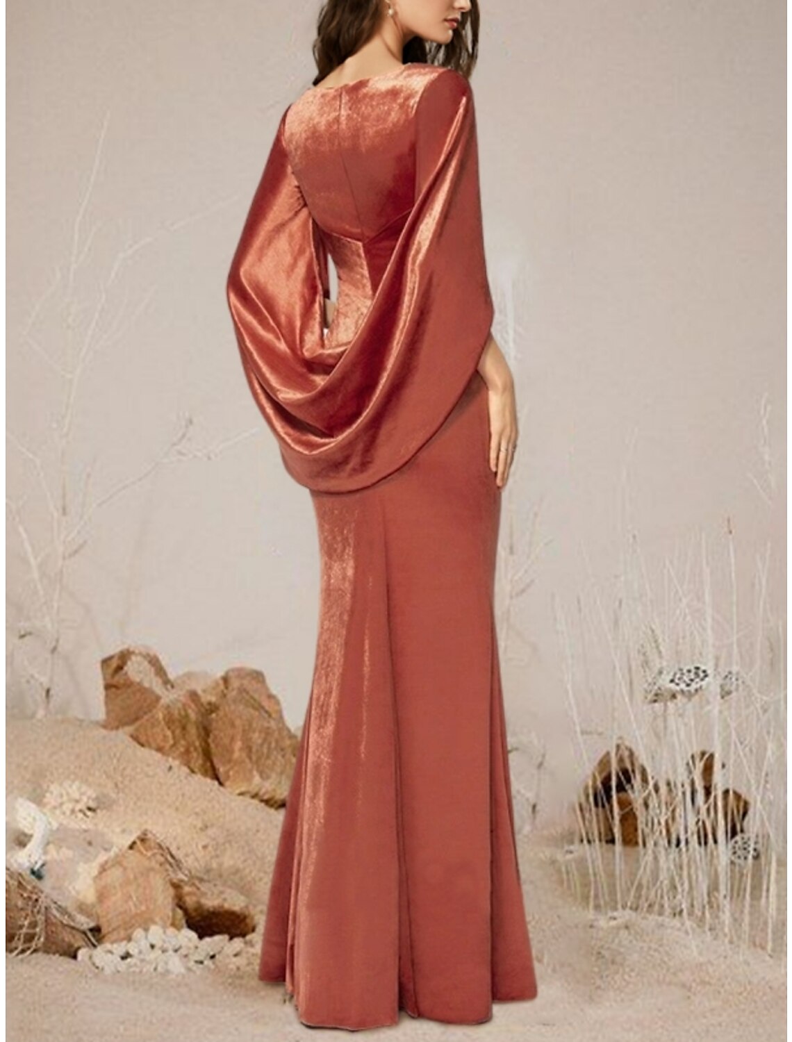 Mermaid V-Neck Velvet Pleated Floor-Length Evening Gown - Chloe Dress