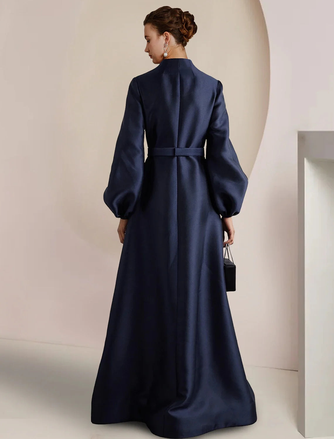 A-Line V-Neck Satin Long Sleeve Floor-Length Wedding Dress - Chloe Dress