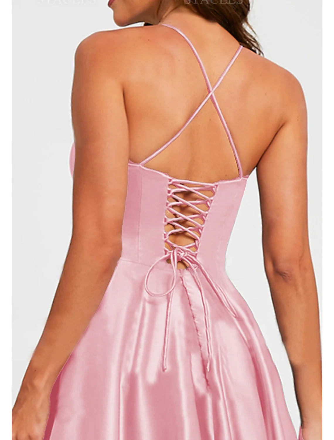 A-Line V-Neck Satin Sleeveless Backless Pleated Floor-Length Prom Dress - Chloe Dress