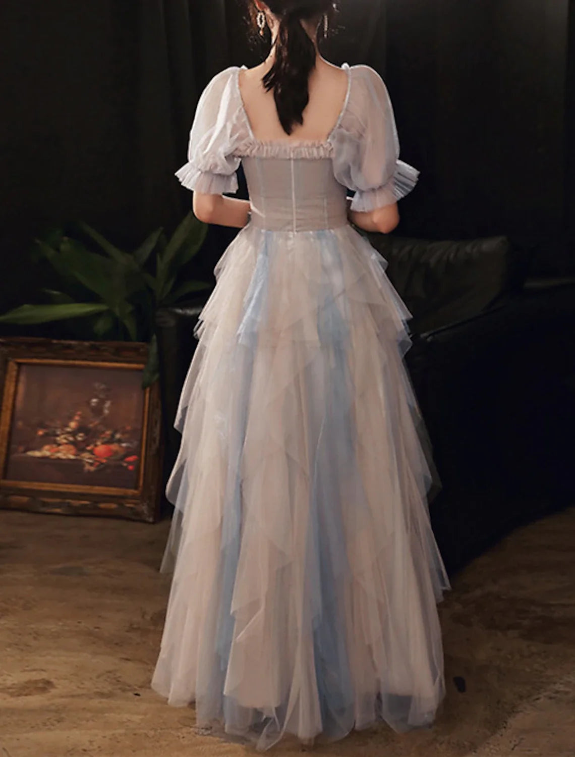 A-Line Tulle Ruffled Floor-Length Prom Dress - Chloe Dress