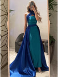 A-Line Halter Satin Sleeveless Pleated Evening Gown - Chloe Dress