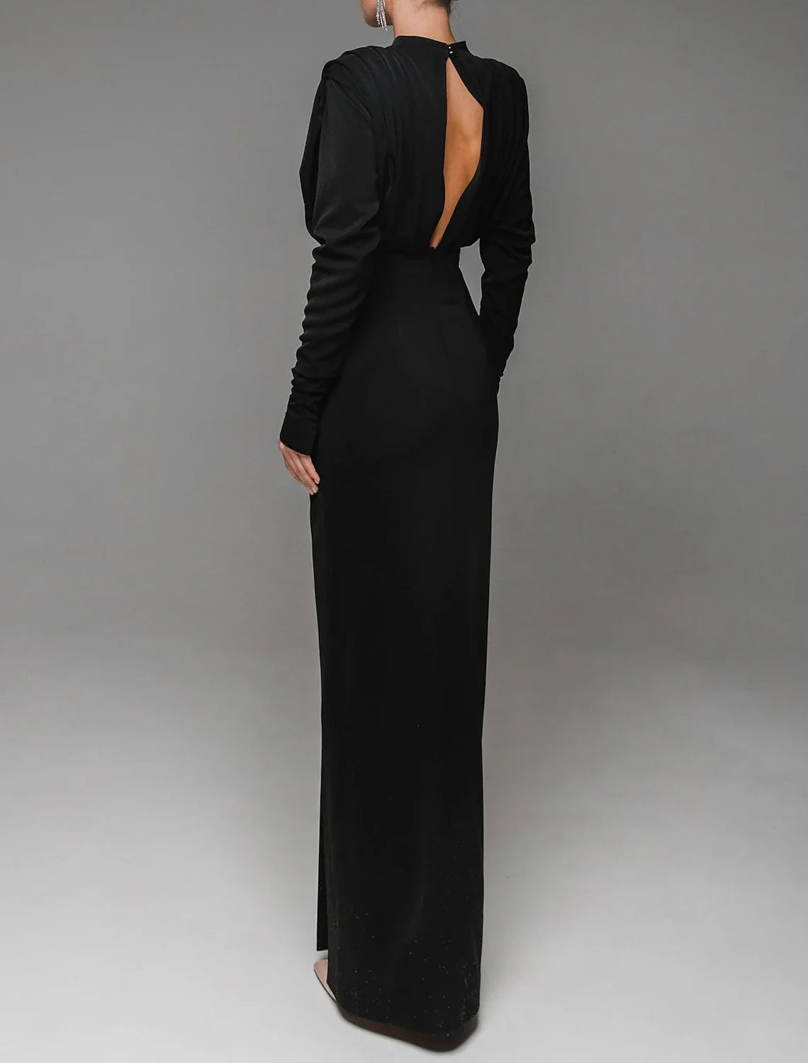 Green Sheath High Neck Long Sleeve High Slit Floor-Length Evening Gown - Chloe Dress