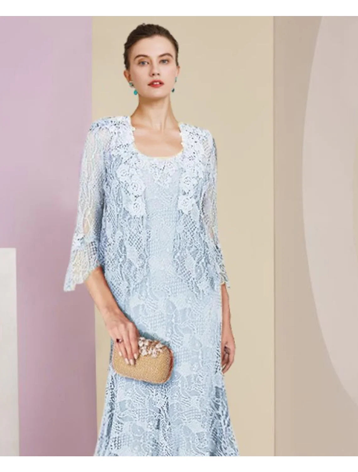 Mermaid High Neck Lace Sleeveless Wrap Tea-Length Wedding Dress - Chloe Dress