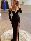 Mermaid Sweetheart Satin Long Sleeve High Slit Floor-Length Evening Gown - Chloe Dress