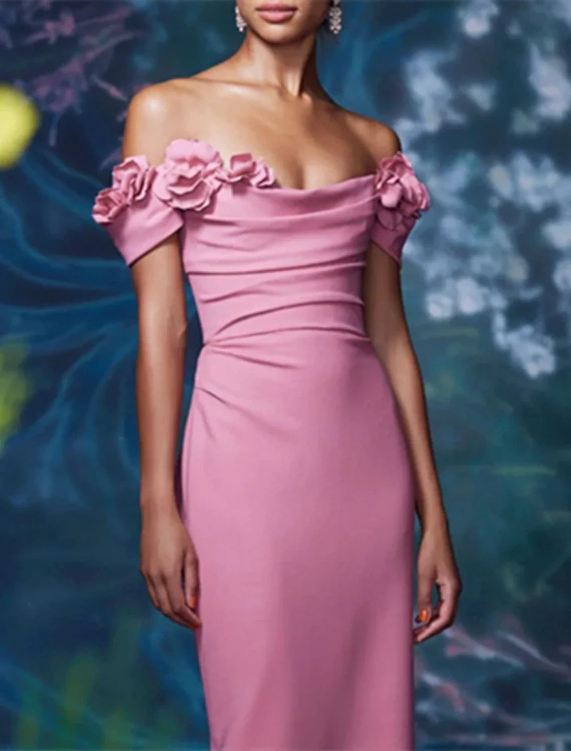 Mermaid Off-Shoulder Satin Short Sleeve Backless Train Mini Evening Gown - Chloe Dress