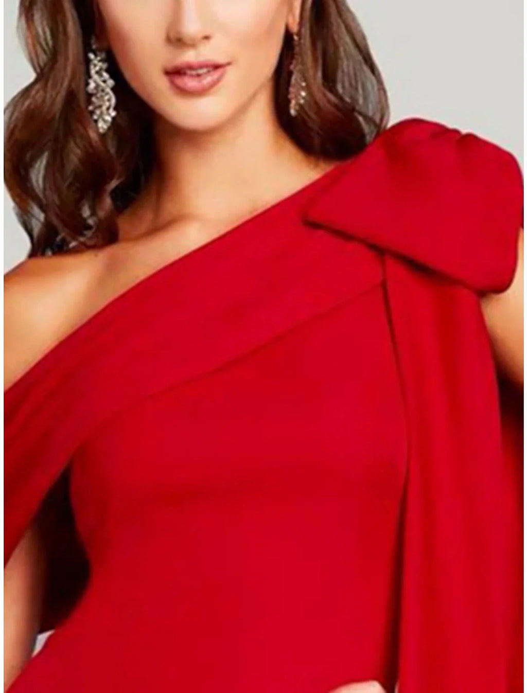 Green Sheath One-Shoulder Short Sleeve High Slit Mini Evening Gown - Chloe Dress