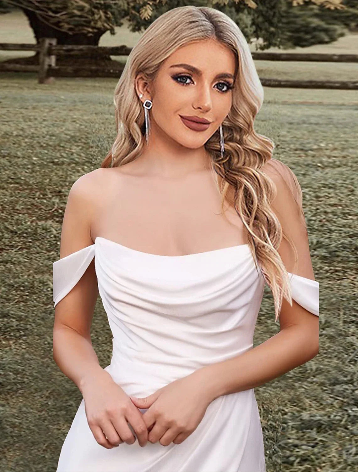 Mermaid Off-Shoulder Sleeveless Train Wedding Gown - Chloe Dress