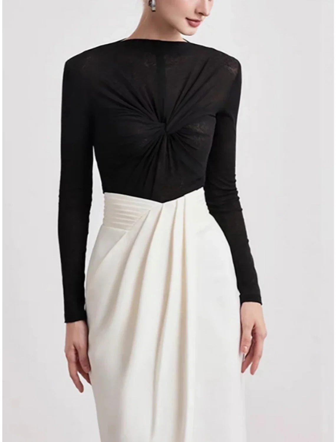 Sheath High Neck Long Sleeve High Slit Tea-Length Evening Gown - Chloe Dress