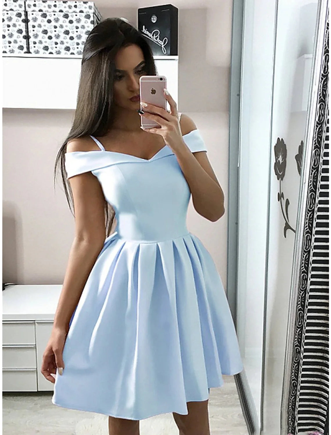 Pink A-Line V-Neck Sleeveless Pleated Mini Cocktail Dress - Chloe Dress
