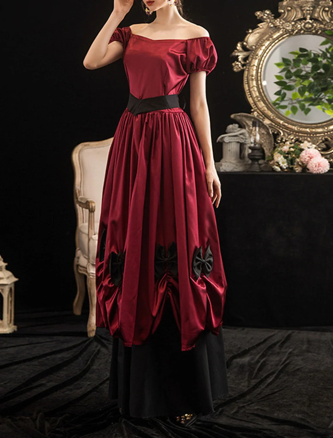 Ball Gown Off-Shoulder Polyester Short Sleeve Pleated Floor-Length Party Gown - Chloe Dress