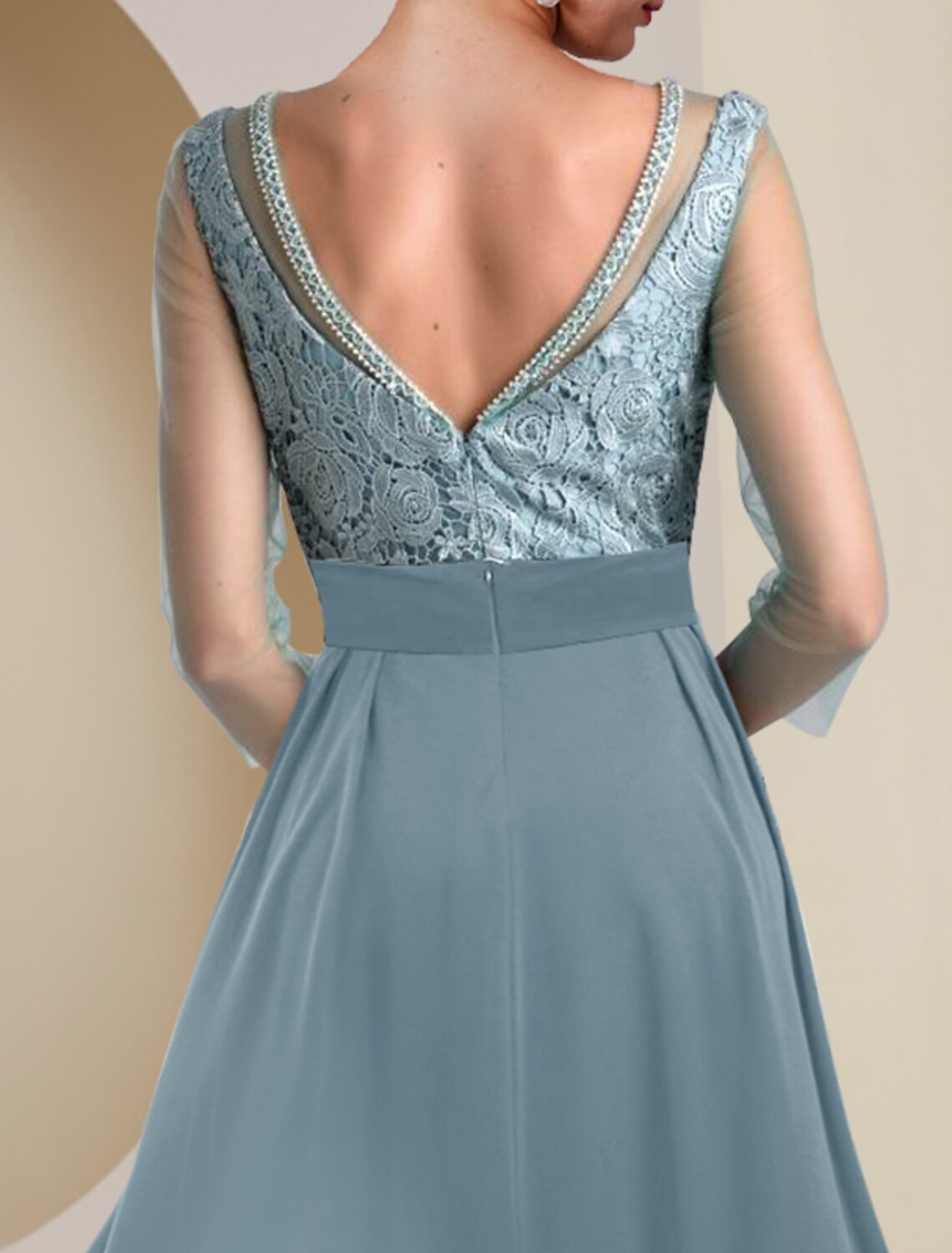 Sheath Chiffon Three-Quarter Sleeve Applique Tea-Length Wedding Dress - Chloe Dress