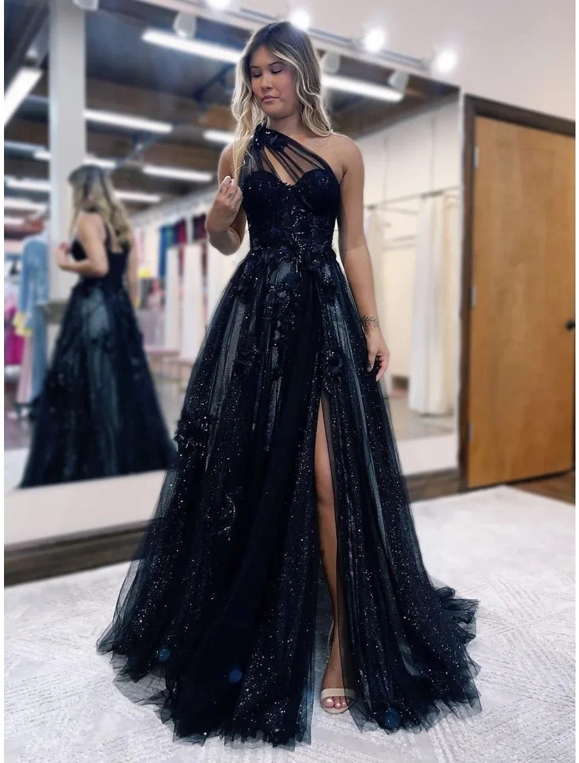 A-Line One-Shoulder Tulle Sleeveless Backless Pleated Prom Dress - Chloe Dress