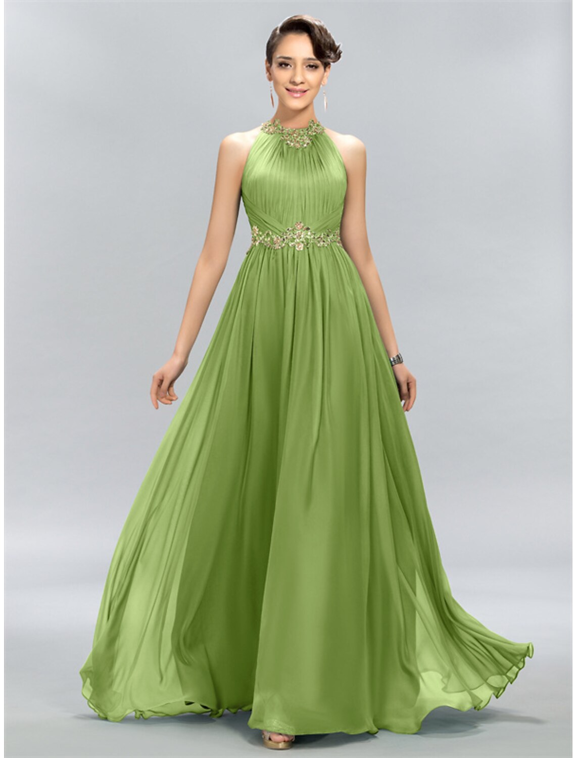 A-Line Halter Chiffon Sleeveless Applique Floor-Length Wedding Dress - Chloe Dress