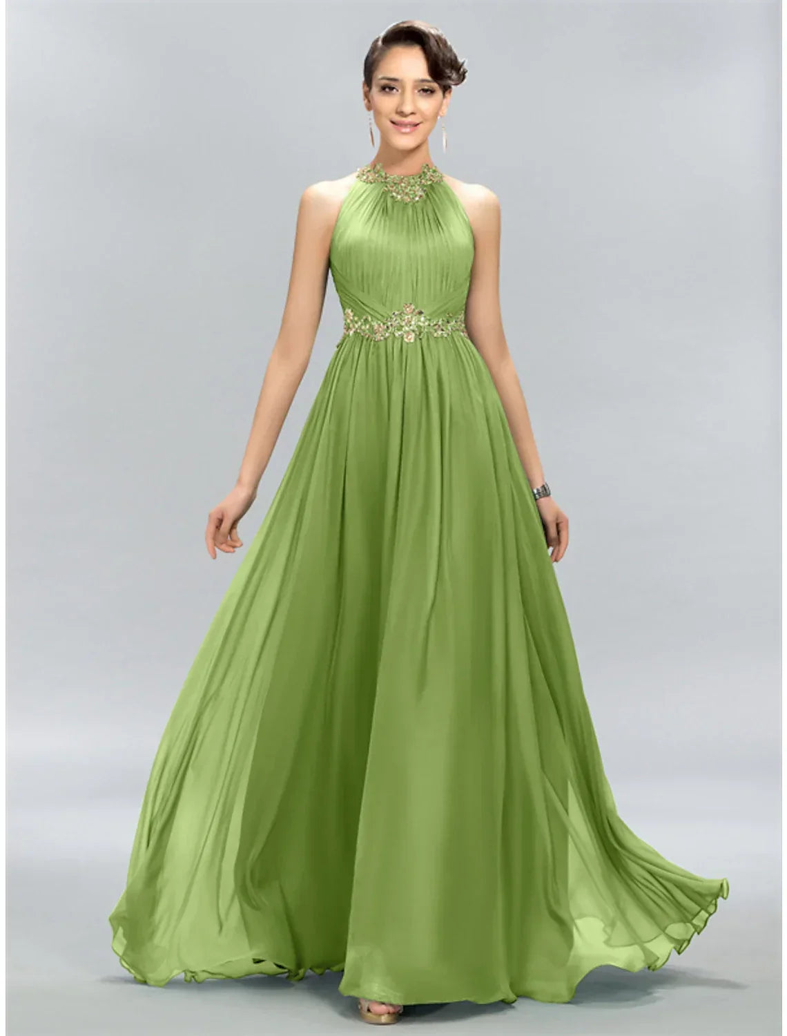 A-Line Halter Chiffon Sleeveless Applique Floor-Length Wedding Dress - Chloe Dress