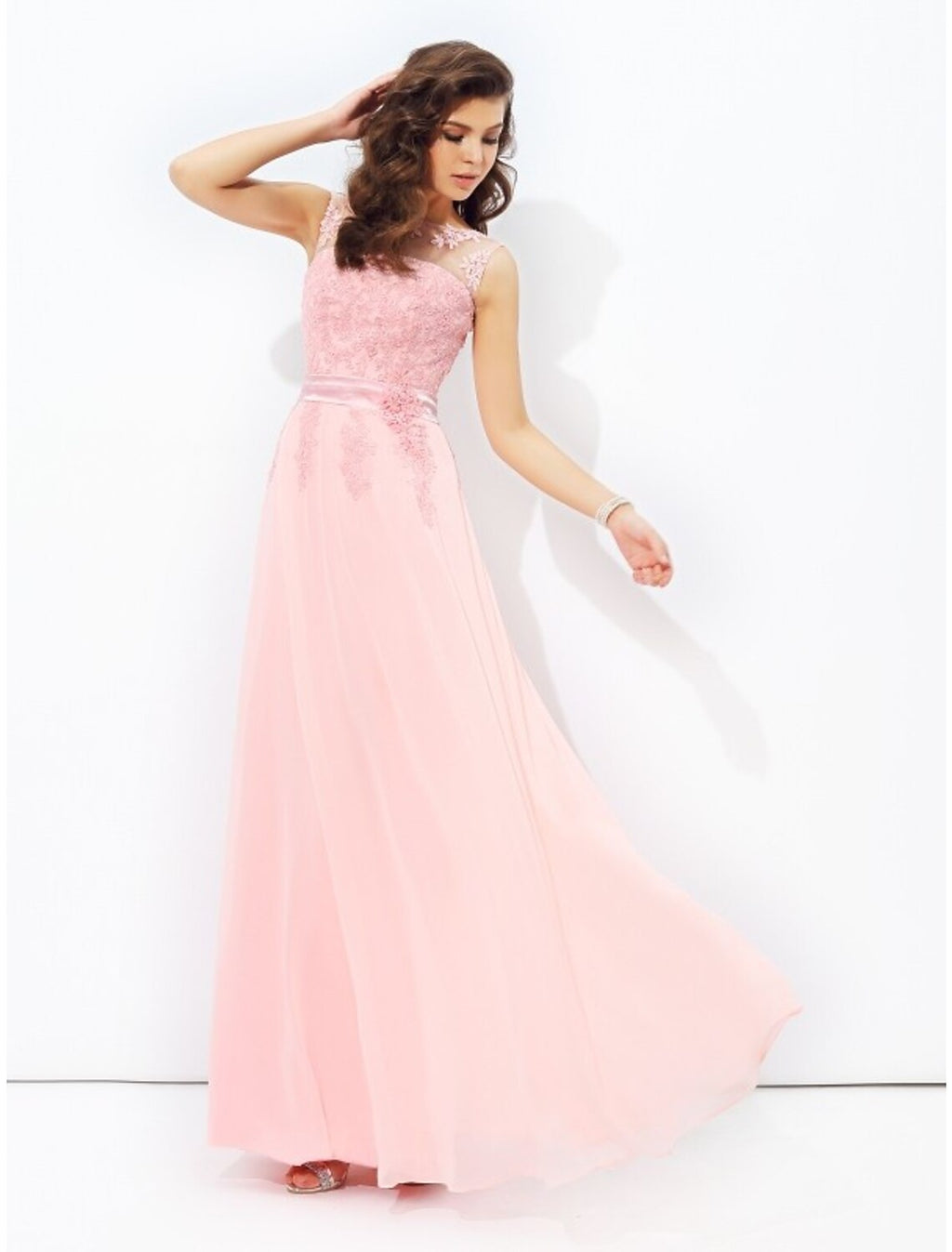 A-Line Chiffon Sleeveless Applique Floor-Length Prom Dress - Chloe Dress