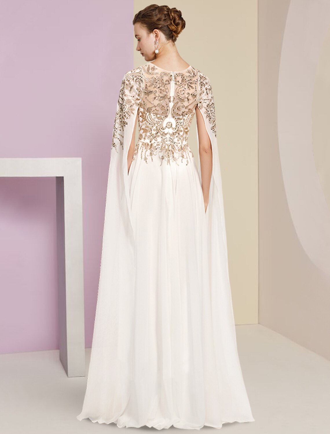 Sheath Chiffon Long Sleeve Pleated Floor-Length Wedding Dress - Chloe Dress