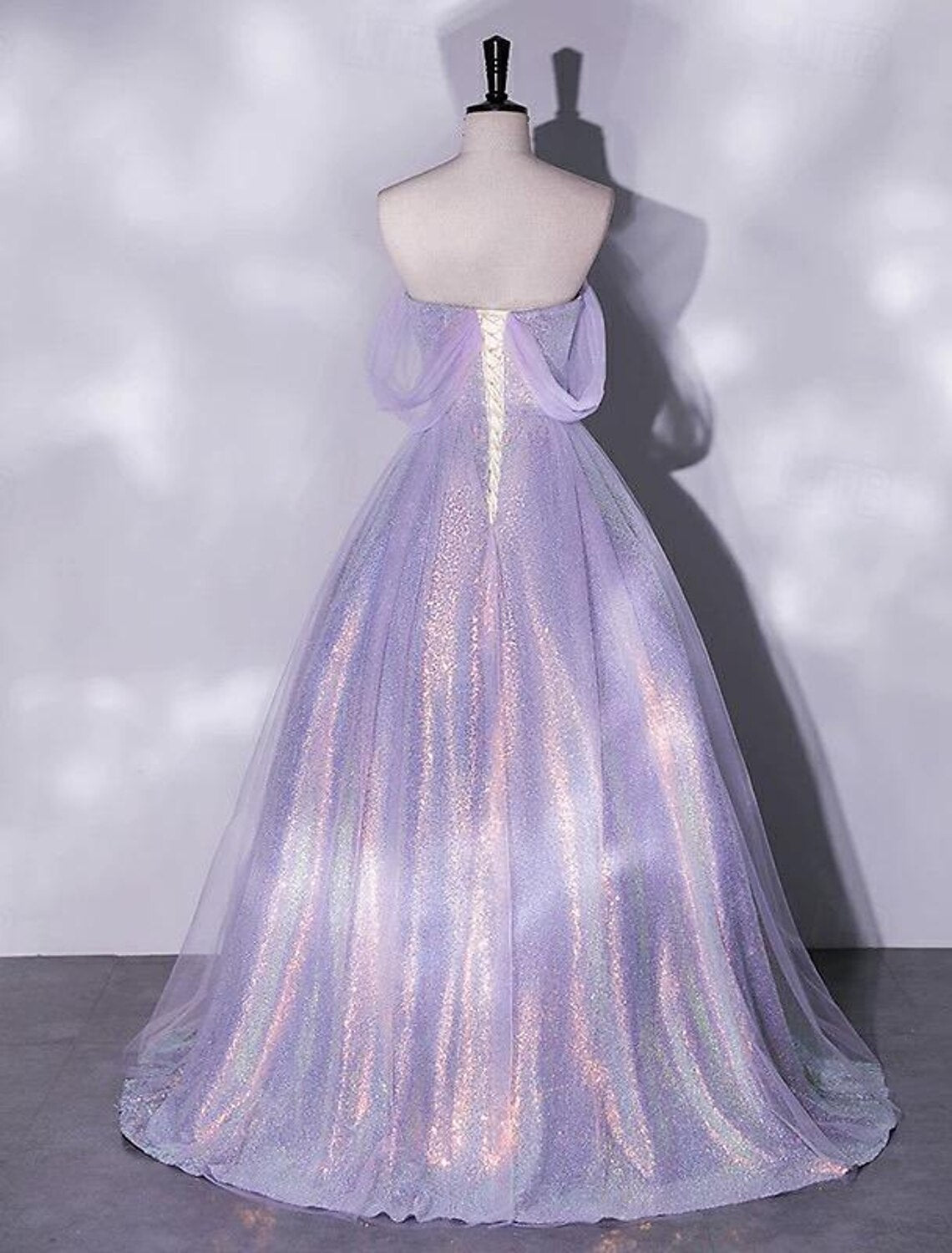 A-Line Off-Shoulder Tulle Short Sleeve Floor-Length Prom Dress - Chloe Dress