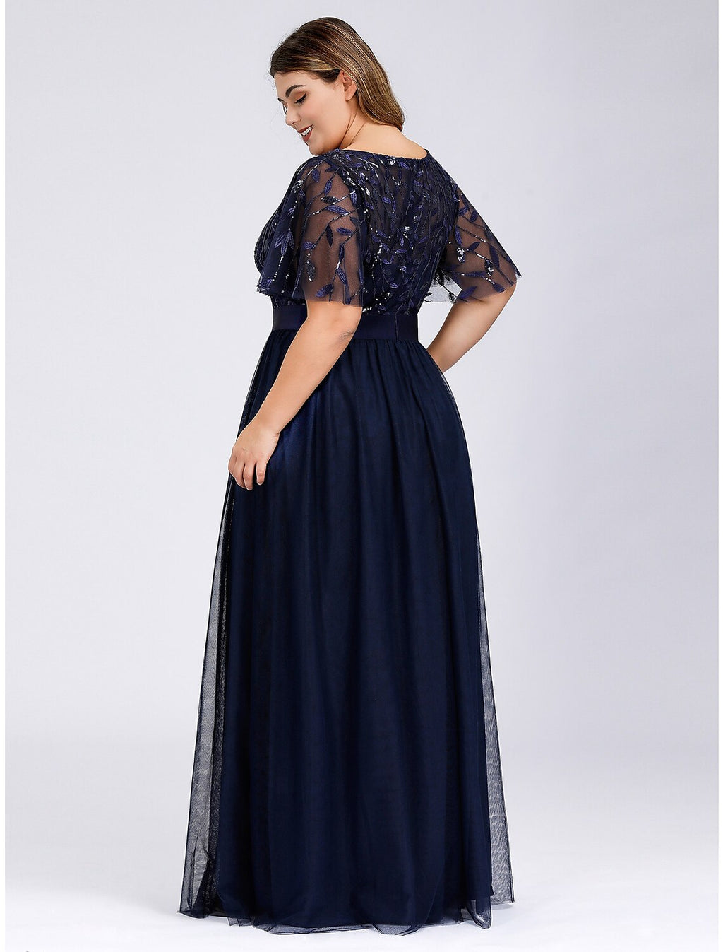 A-Line Tulle Short Sleeve Applique Floor-Length Prom Dress - Chloe Dress