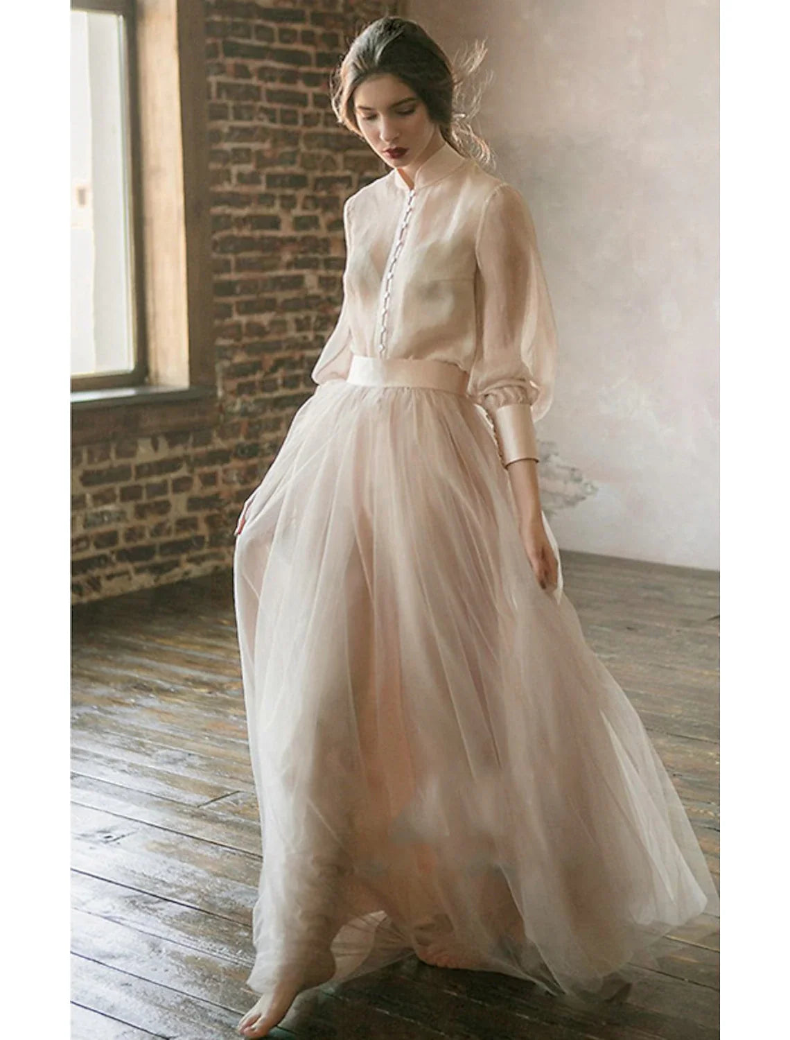 Chiffon Long Sleeve Floor-Length Wedding Dress - Chloe Dress