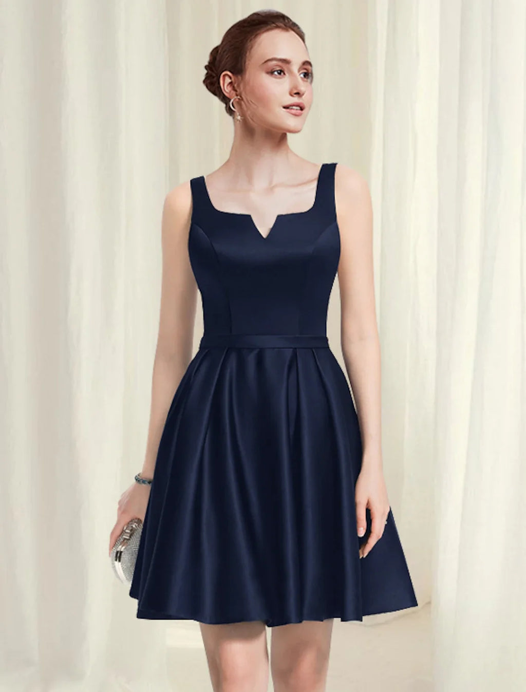 Black A-Line Satin Sleeveless Pleated Mini Cocktail Dress - Chloe Dress