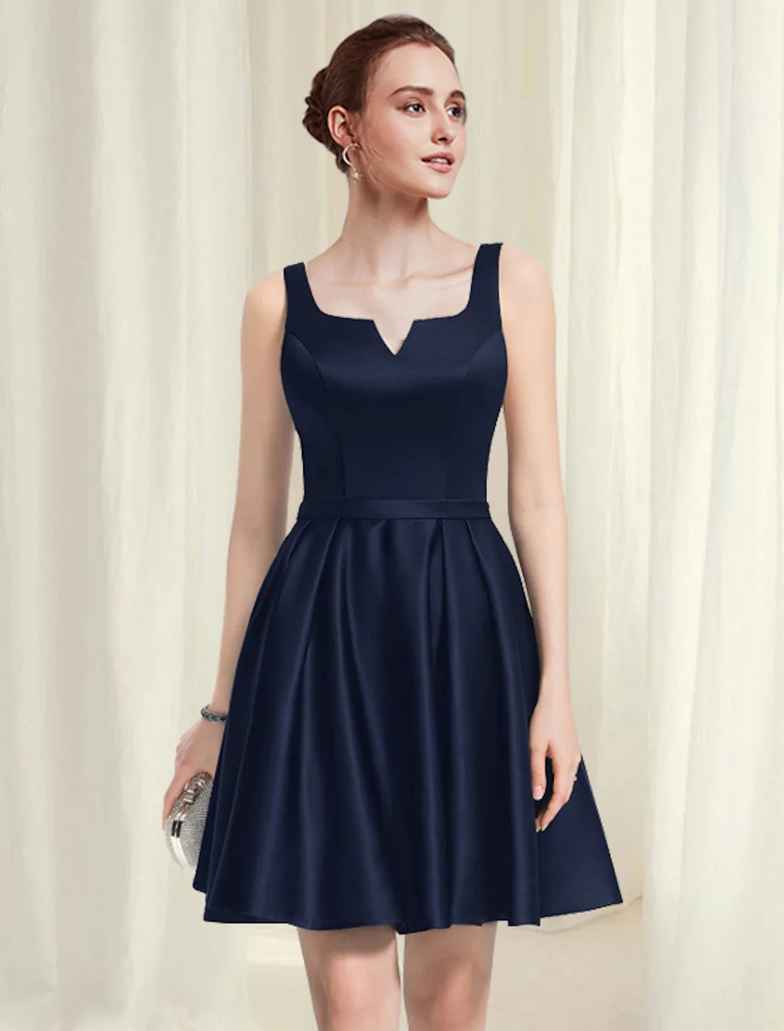 Black A-Line Satin Sleeveless Pleated Mini Cocktail Dress - Chloe Dress