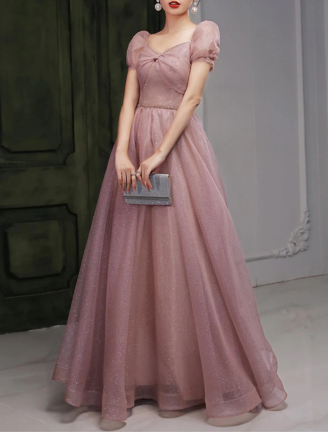 A-Line Sweetheart Lace Short Sleeve Floor-Length Evening Dress - Chloe Dress