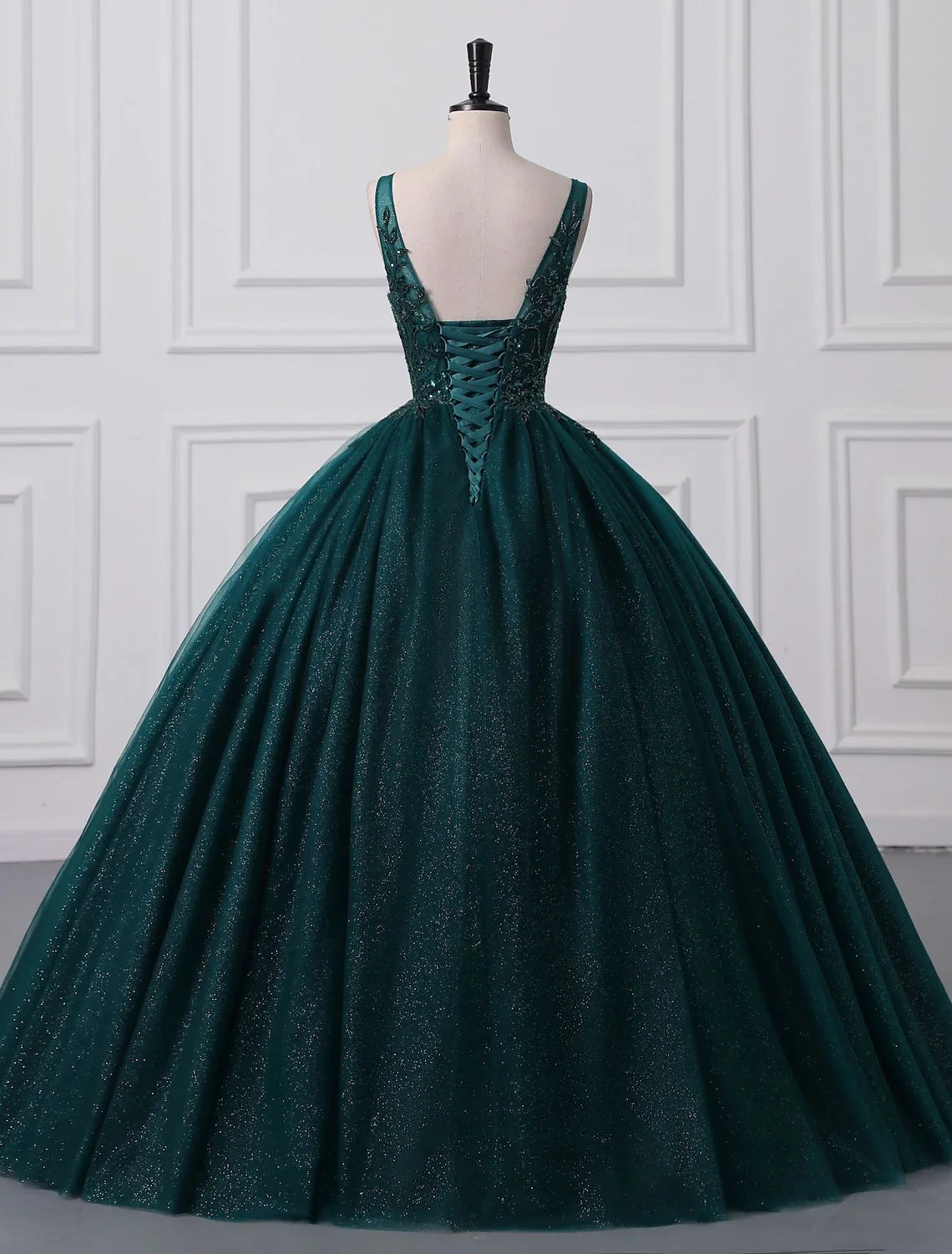Ball Gown V-Neck Tulle Sleeveless Applique Floor-Length Prom Gown - Chloe Dress
