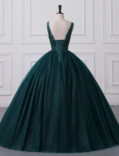 Ball Gown V-Neck Tulle Sleeveless Applique Floor-Length Prom Gown - Chloe Dress