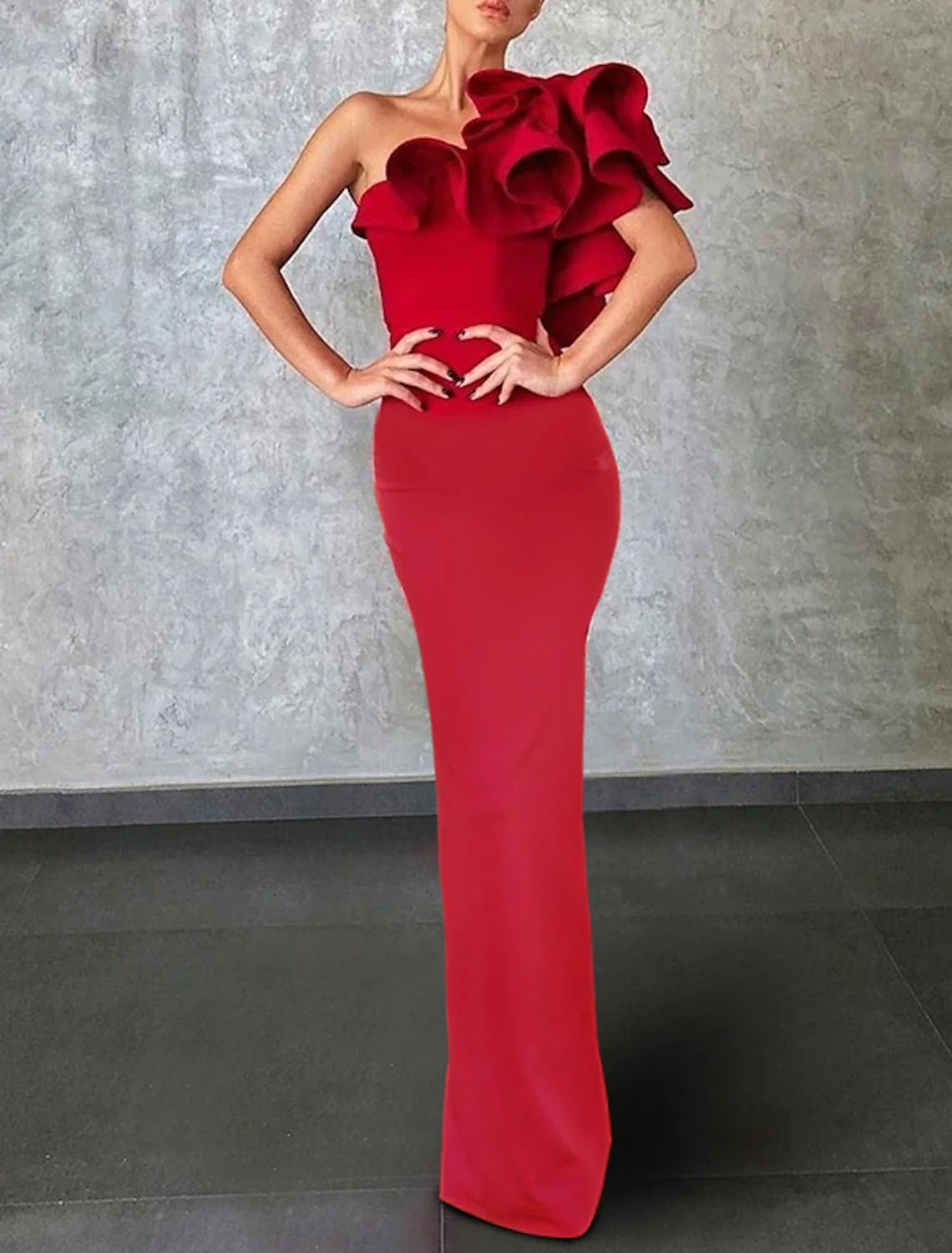 Green Mermaid One-Shoulder Sleeveless Ruffled Floor-Length Evening Gown - Chloe Dress