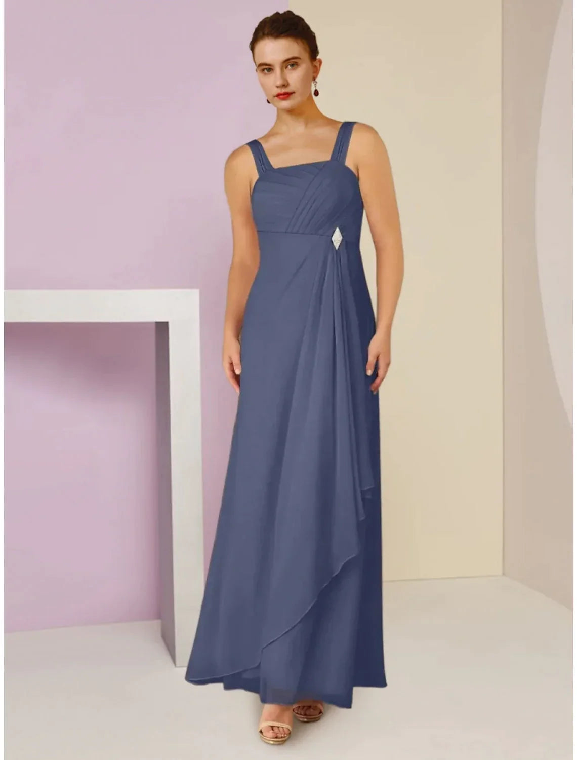 A-Line Square Neck Chiffon Long Sleeve Ankle-Length Wedding Dress - Chloe Dress