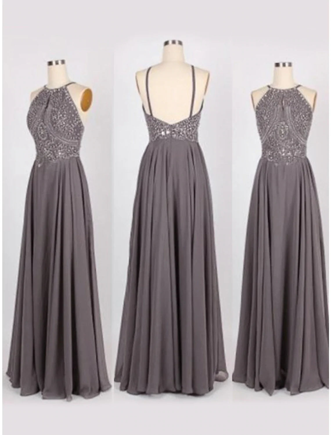 A-Line Halter Chiffon Sleeveless Train Dress - Chloe Dress