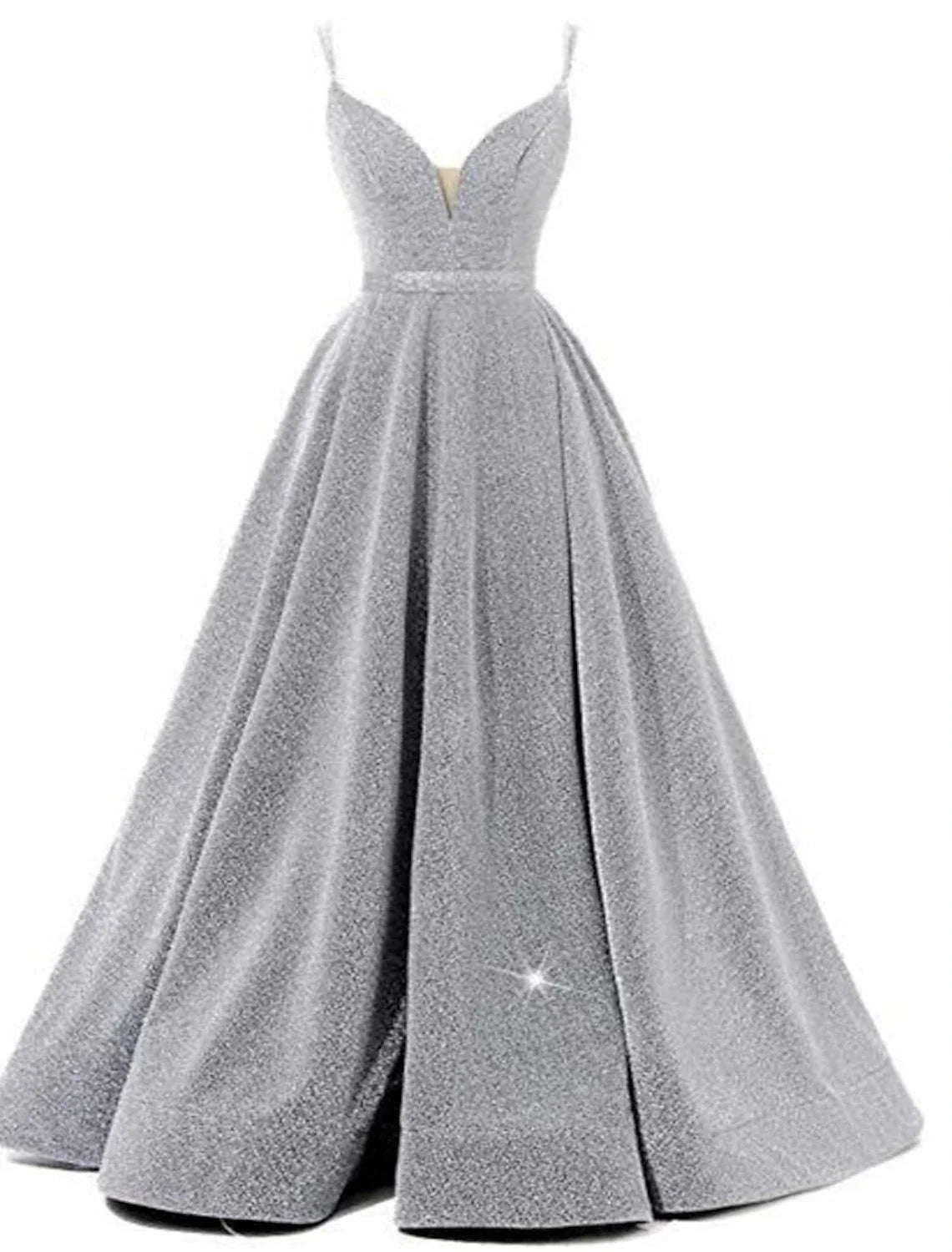 A-Line Spaghetti Strap Sequin Sleeveless Pleated Floor-Length Evening Dress - Chloe Dress