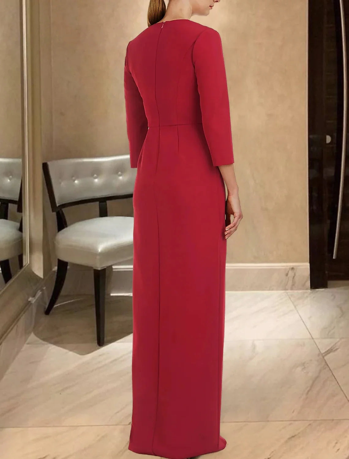 Black Sheath V-Neck Long Sleeve Floor-Length Evening Gown - Chloe Dress