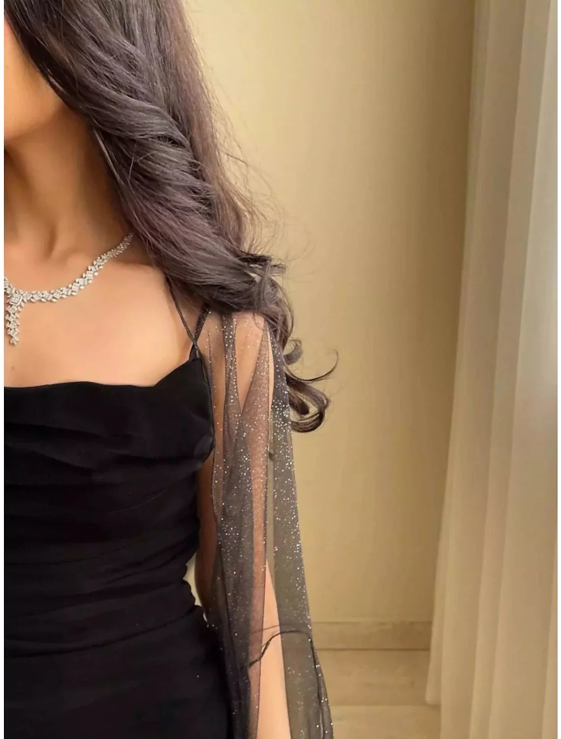 Black Sheath Spaghetti Strap Chiffon Sleeveless Ankle-Length Evening Gown - Chloe Dress