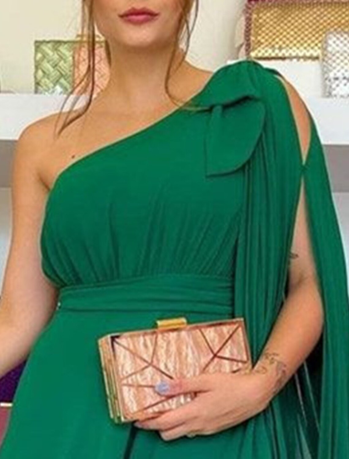 Green A-Line One-Shoulder Chiffon Sleeveless Ruffled Evening Gown - Chloe Dress