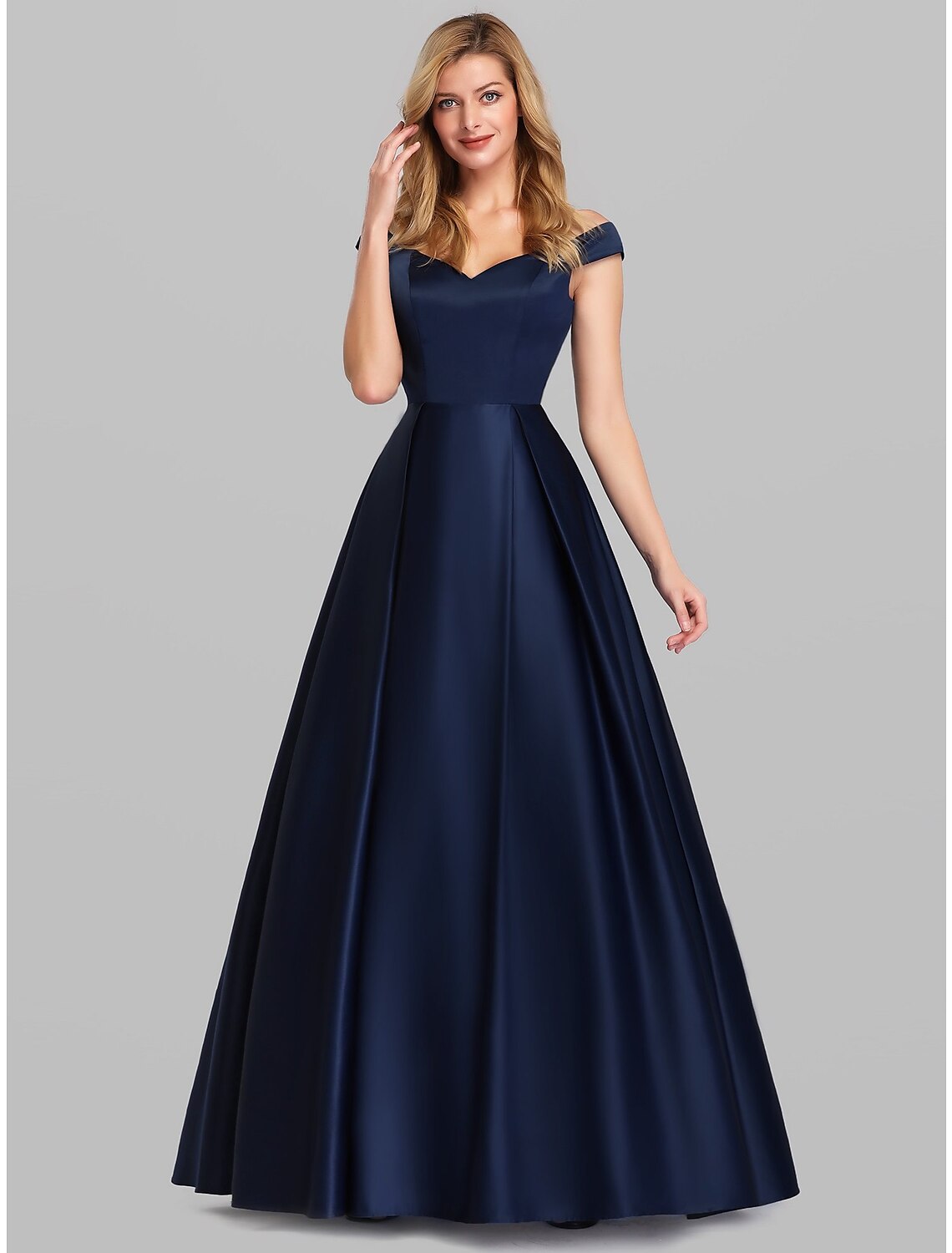 A-Line Plunging Satin Sleeveless Floor-Length Evening Gown - Chloe Dress