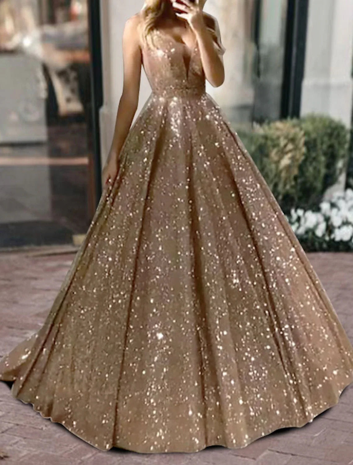 Black Ball Gown V-Neck Tulle Sleeveless Train Prom Gown - Chloe Dress