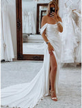 Sheath Off-Shoulder Sleeveless Pleated Wedding Gown - Chloe Dress