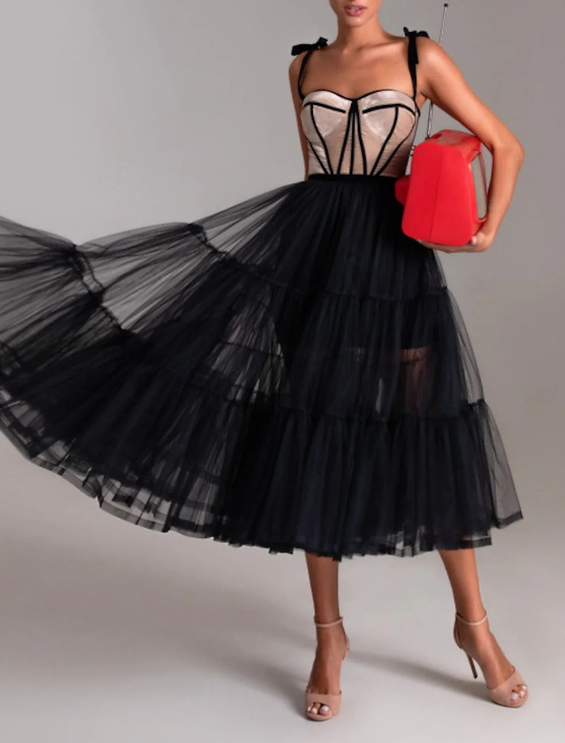 A-Line Sweetheart Tulle Sleeveless Pleated Tea-Length Wedding Dress - Chloe Dress