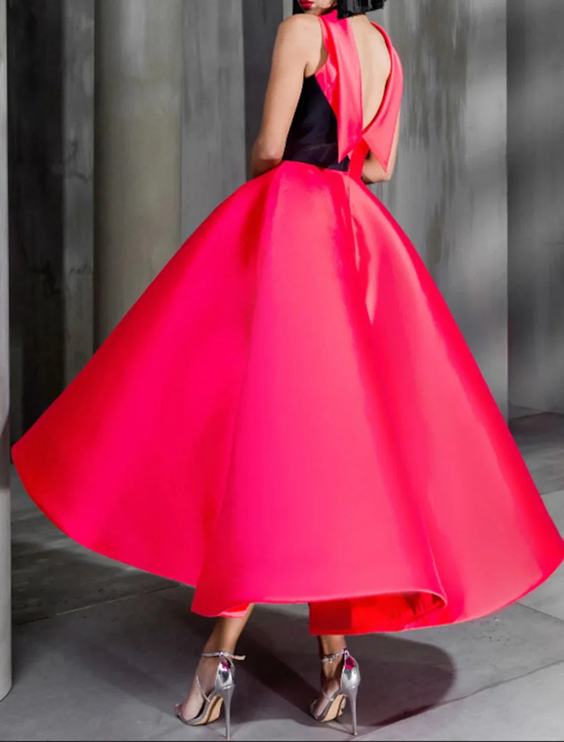 Green Ball Gown High Neck Satin Sleeveless Ankle-Length Evening Gown - Chloe Dress