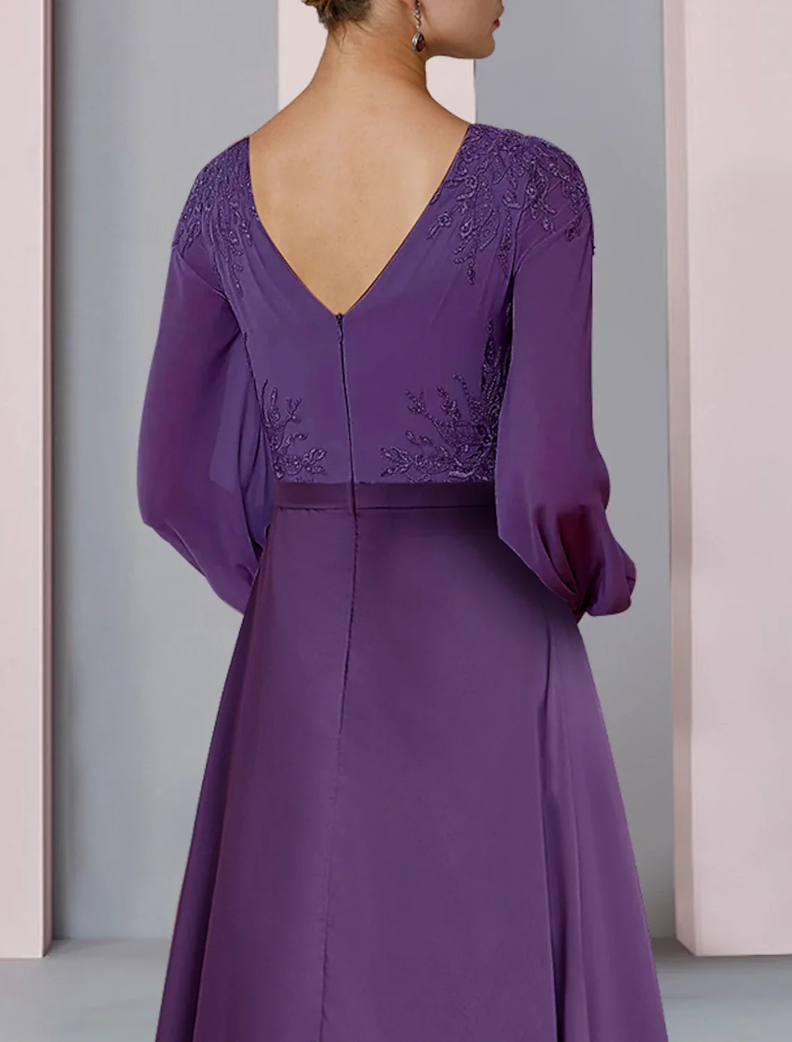 Sheath V-Neck Chiffon Long Sleeve Asymmetric Wedding Dress - Chloe Dress
