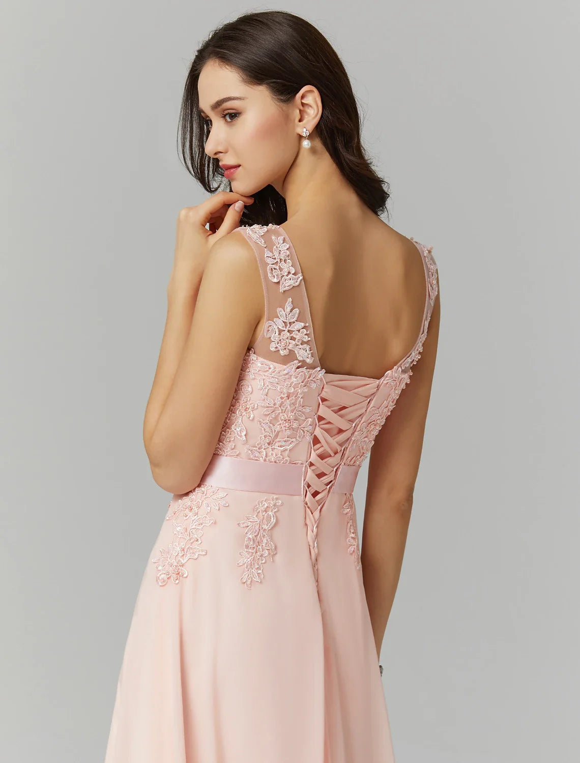 A-Line Chiffon Sleeveless Applique Floor-Length Wedding Dress - Chloe Dress