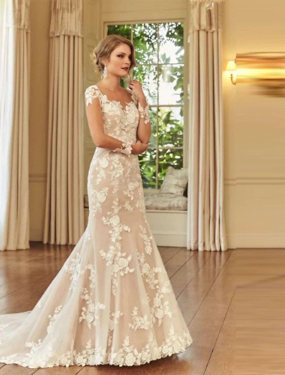 Mermaid Illusion Lace Long Sleeve Train Wedding Gown - Chloe Dress