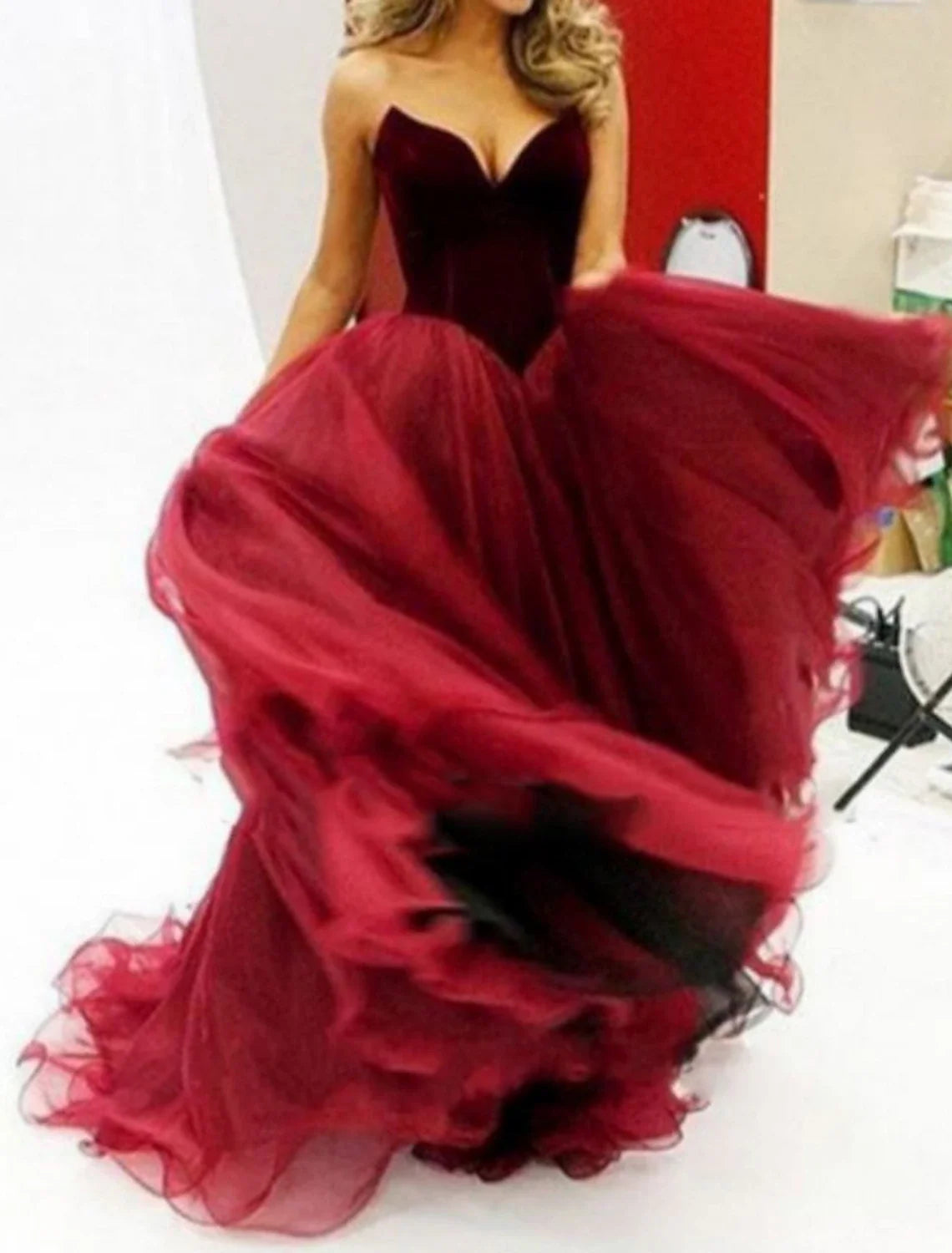 A-Line V-Neck Velvet Sleeveless Pleated Floor-Length Evening Dress - Chloe Dress