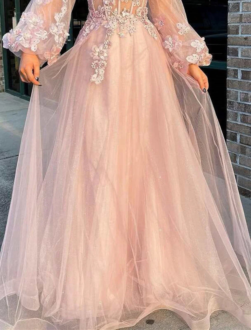 A-Line Strapless Tulle Long Sleeve Floor-Length Prom Dress - Chloe Dress