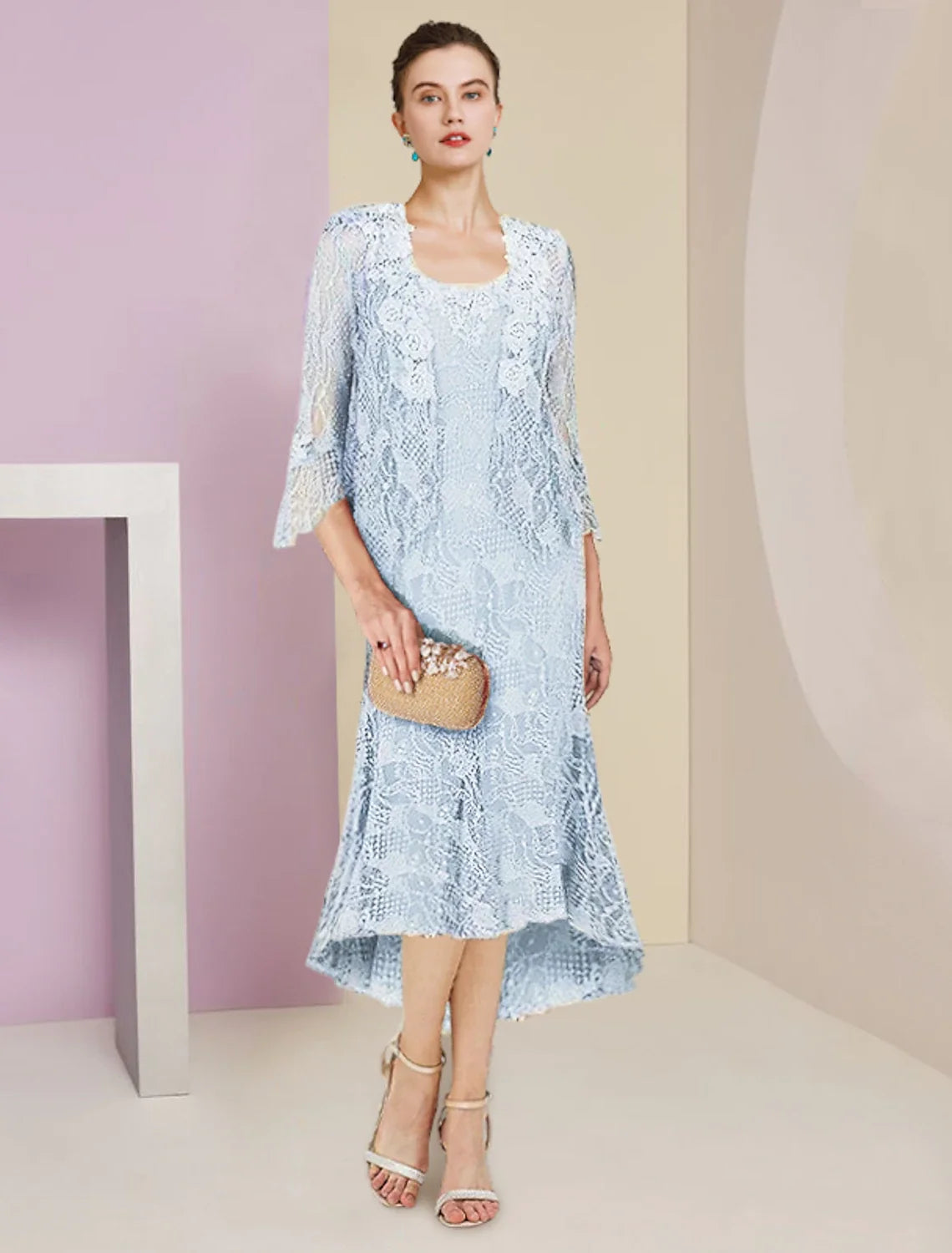 Mermaid High Neck Lace Sleeveless Wrap Tea-Length Wedding Dress - Chloe Dress