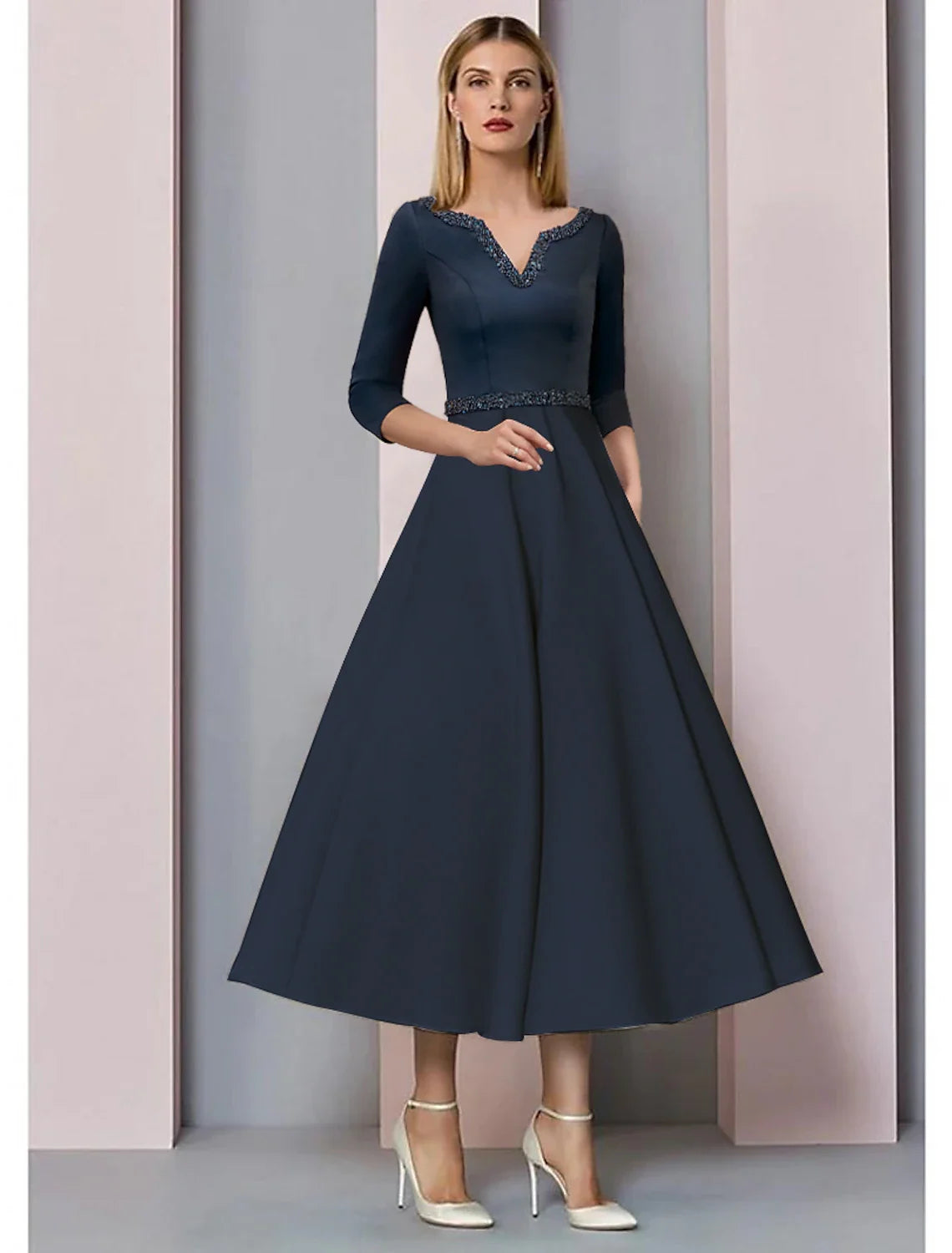 A-Line V-Neck Satin Short Sleeve Pleated Mini Wedding Dress - Chloe Dress